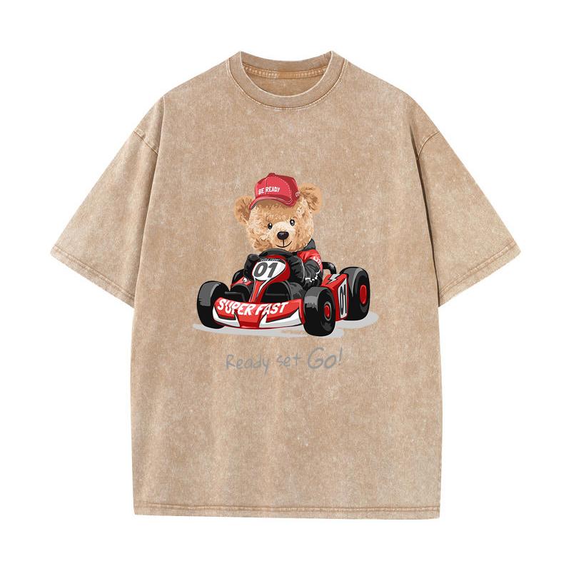 SX-14 MINISO 2026 Summer Vintage Wash  Printed Pure Cotton Shoulder Style Men's and Women's Round Neck Short Sleeved Couple T-shirt