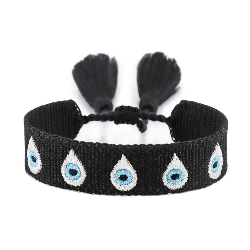 Embroidered Woven Charm Bracelets Adjustable Rope Blue Eyes Bracelet  Fabric Bracelets