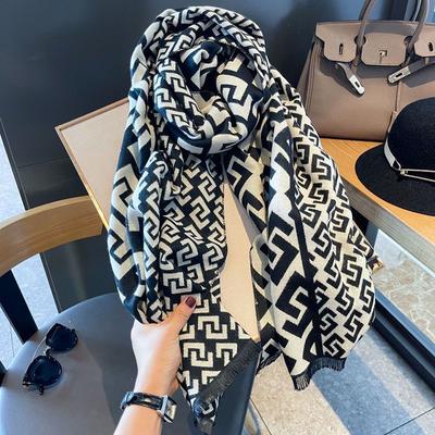 New Autumn and Winter Imitation Cashmere Scarf for Women European and American Trendy Size Chain Warm Scarf Geometric Letter Scarf