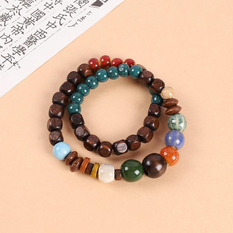 

Double-layer stacked ceramic beaded bracelet men s and women s retro literary niche bracelet accessories
