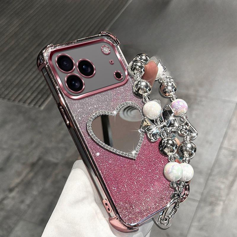 Glitzer Stoßfest Verchromung Liebe Spiegel Armband Hülle für iPhone 17 Air 16 16E 15 14 Plus 13 11 11 Pro XS Max XR X Silikonhülle