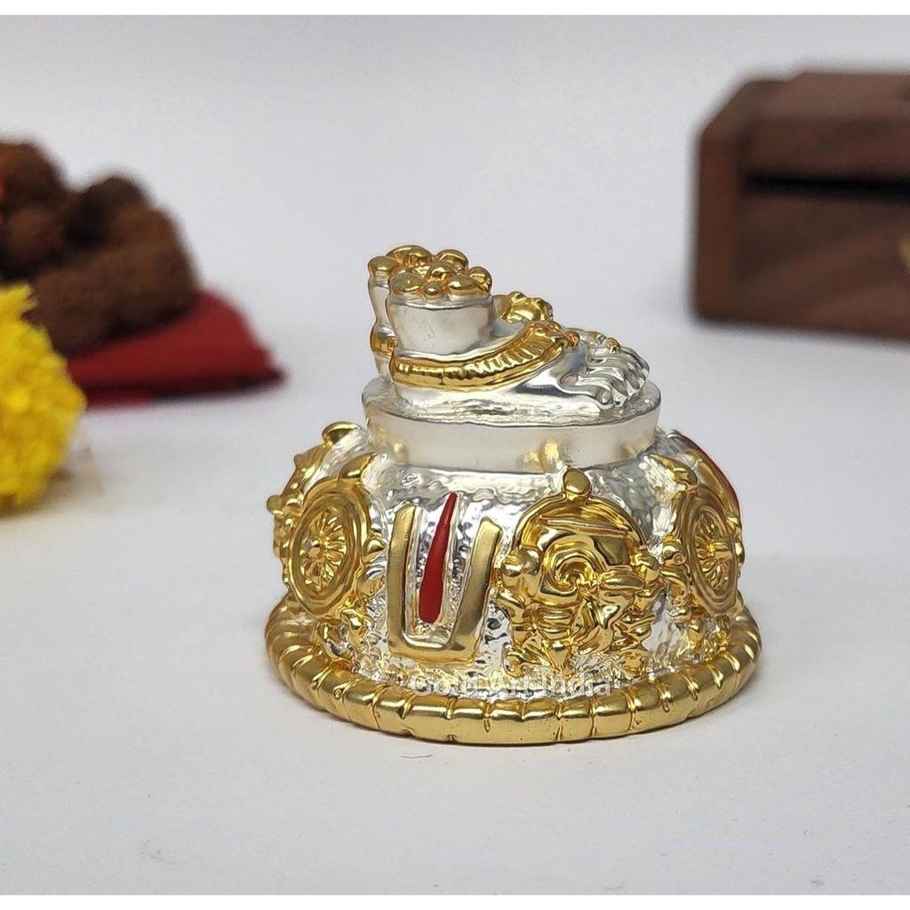 Lord Balaji Charan Paduka Gold Silver Plated Two Tone Matte Finish Vishnu Charan Paduka for Pooja Room/Car Venkateswara