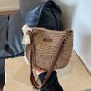 Geantă de Paie de Vară la Modă pentru Femei, Geantă Crossbody pentru Cumpărături de Vacanță la Plajă, Poșete de Umăr Împletite