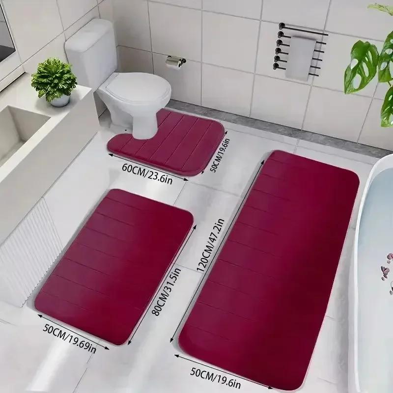

3PCS/set Bath Mats Soft Foot Mat Absorbent Memory Foam Dry Fast Non-slip Floor Kitchen Shower Room Doormat Toilet Floor Mat 3PCS set червоний