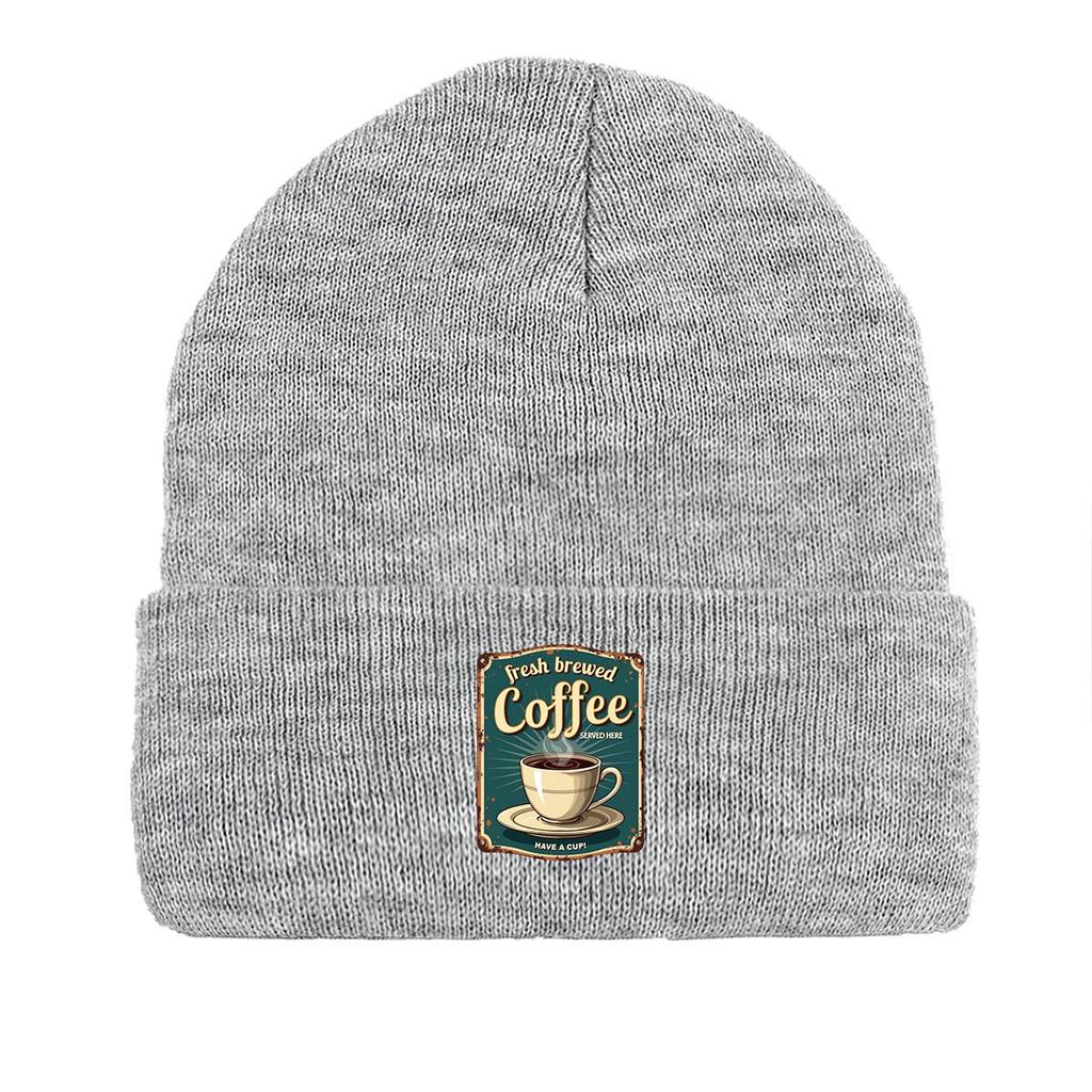 COFFEE Series Print Knitted Cap Beanie, Slouchy Leisure Knit Hat Beanie