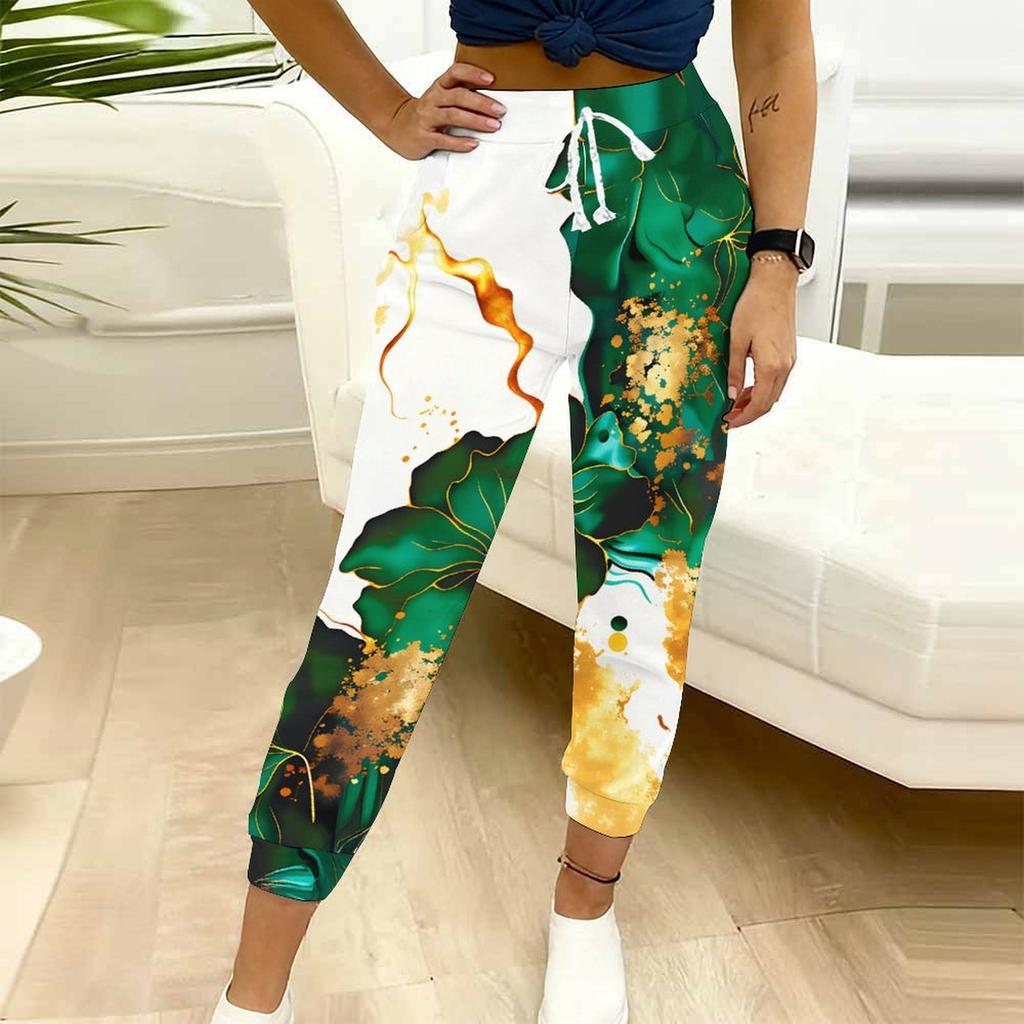 Summer Ladies Butterfly Floral Print Printed Sweatpants Loose Fit Drawstring Joggers Elastic Cuff Daily Casual Pants