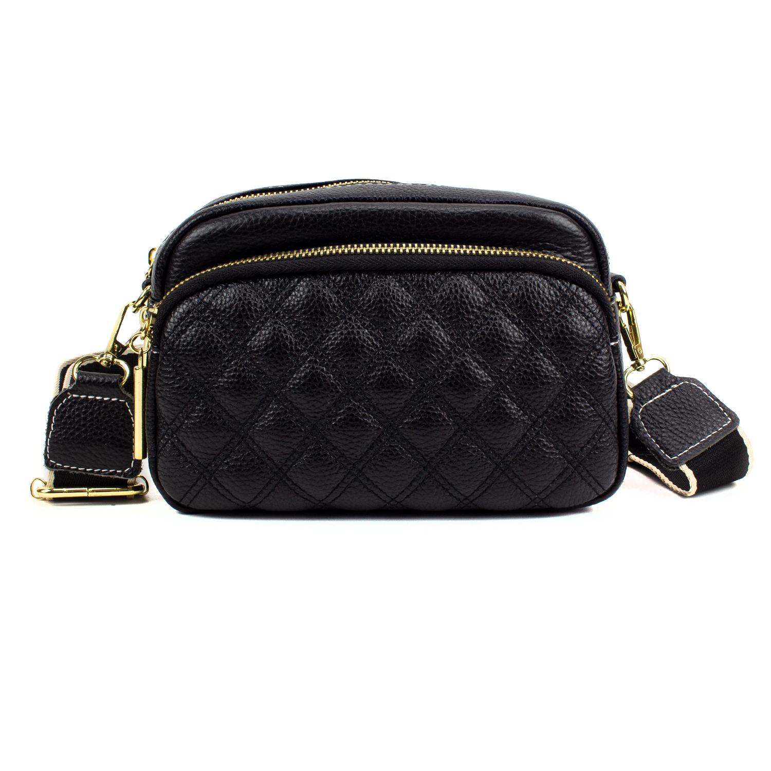 

Жіноча маленька шкіряна сумка через плече Corze GL7160, чорна з широким ремінцем чорний