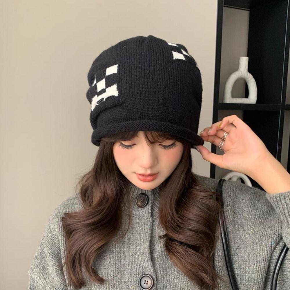 Keep Warm Drawstring Knitted Hat Warm Cold Proof Pullover Cap Plush Ear Protection Hat Cold Weather