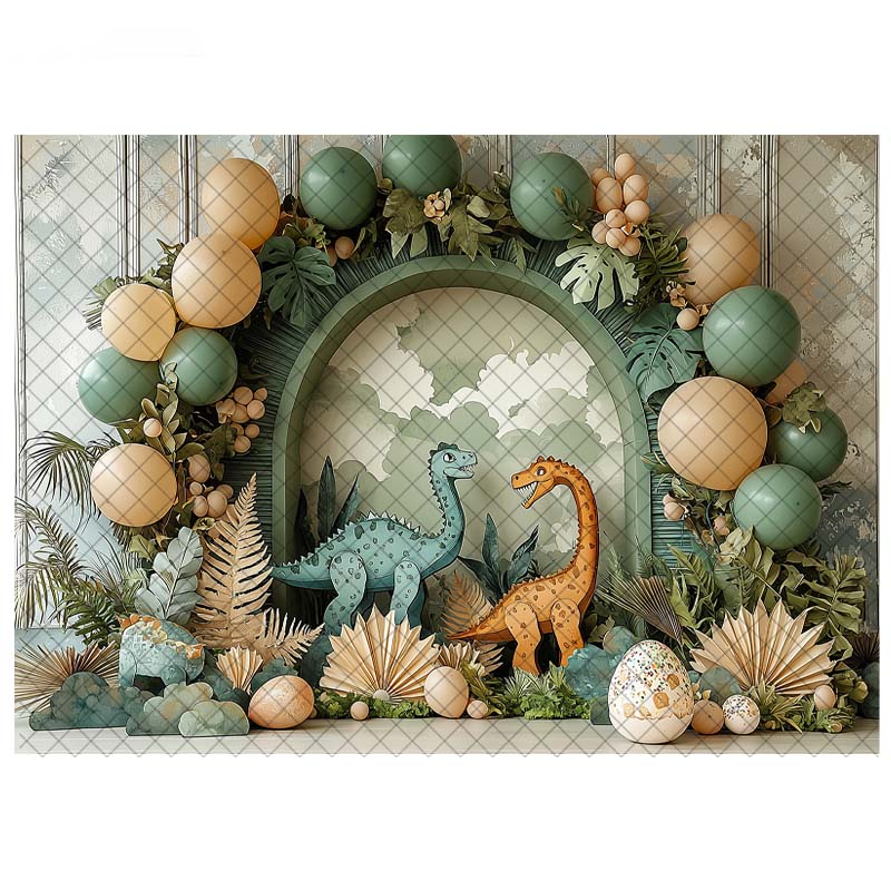 Dinosaur Theme Backdrop Photography Tropical Forest Arch Balloon Decor Birthday Cake Smash Kids Portrait Photo Background Studio