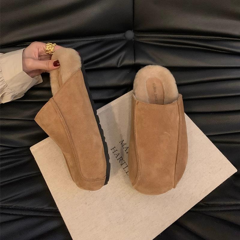 

Ленивые пушистые тапочки на толстой подошве Баотоу полутапочки женские осенне-зимние новые хлопковые тапочки на одной педали 40 коричневый