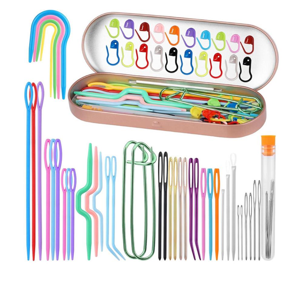 Professional Crochet Knitting Set with Large-Eye Blunt Needle Darning Needle Storage Box Yarn Needle Tapestry Needles Kit