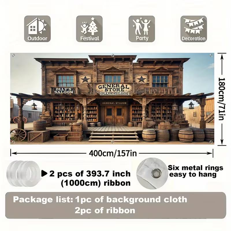 2D Rustic Wooden General Store Background for Wild West Birthday Party Decoration