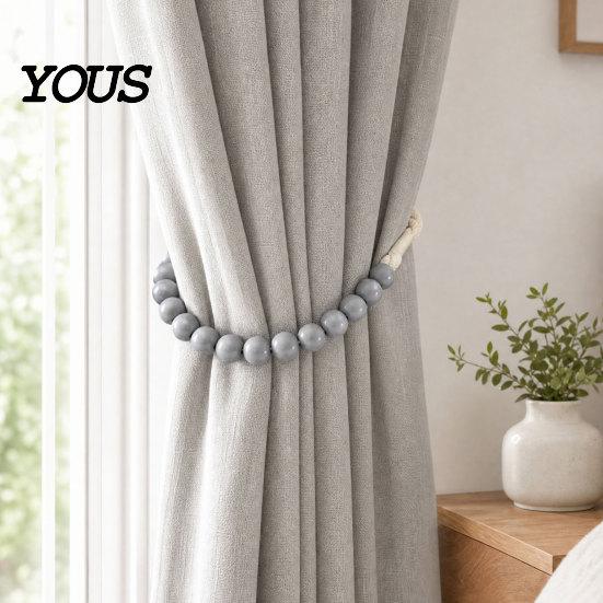 Decorative Curtain Clips 2Pcs Wood Bead Tiebacks, Holdbacks for Thin or Thick Window Draperies, Wall Damage Free Tiebacks Boho Farmhouse Tie