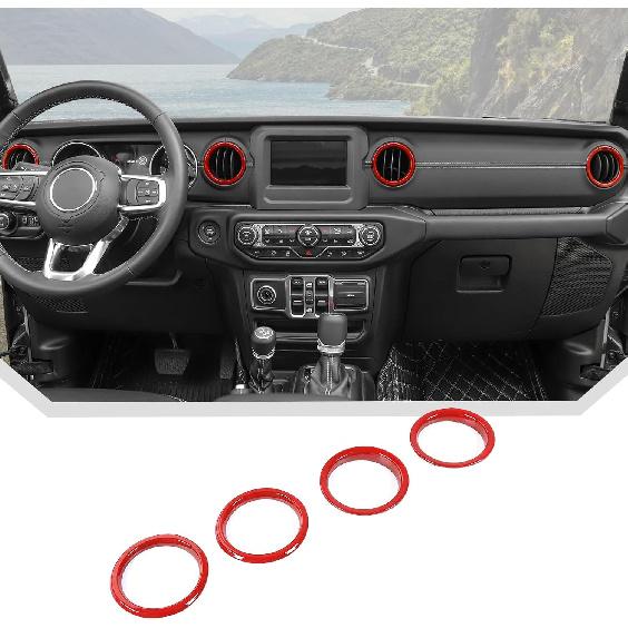 

JeCar Red Interior Dashboard AC Vent Cover Trim for 2018-2023 Jeep Wrangler JL JLU Gladiator JT Interior Accessories (4pcs) красный