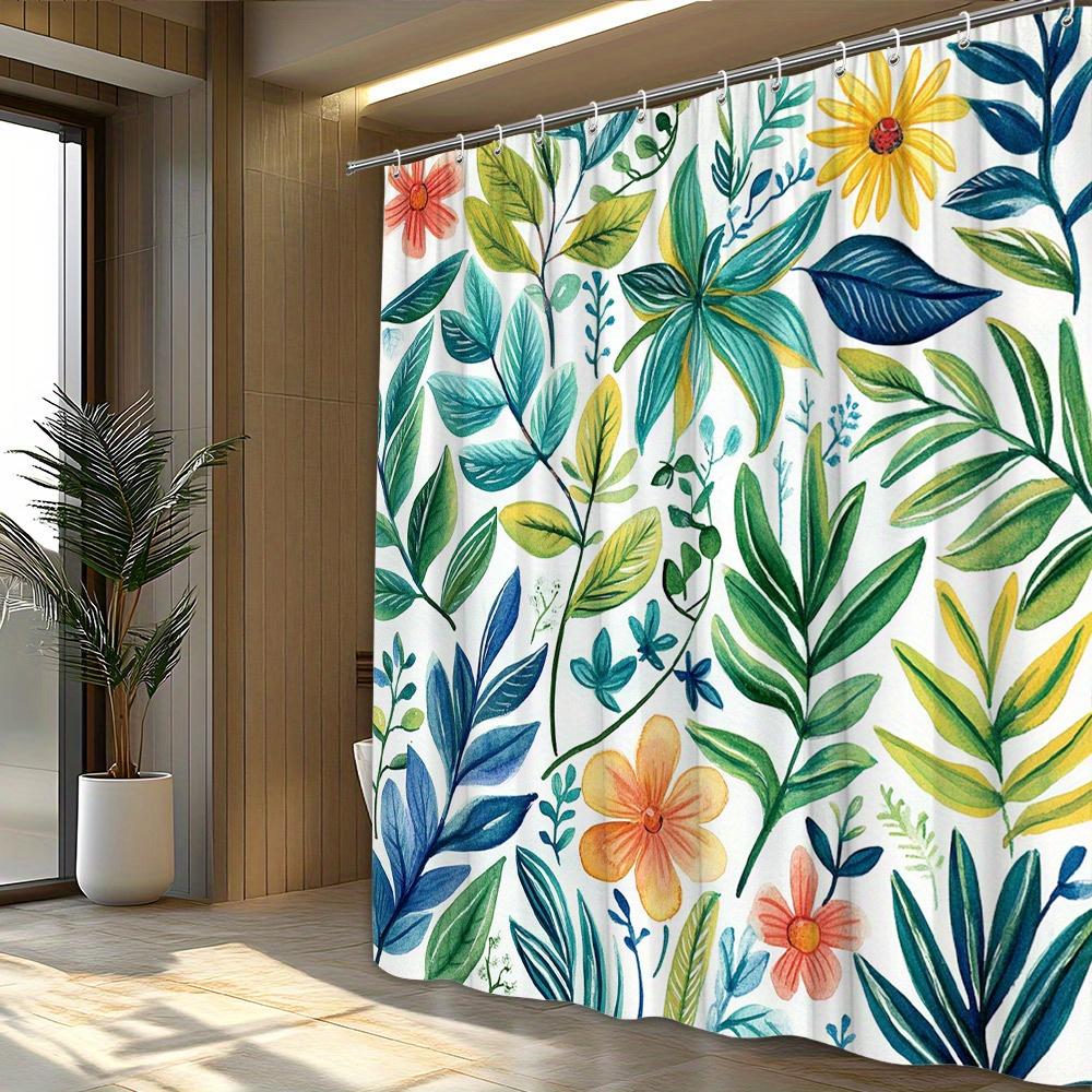 1pc Tropical Plant Shower Curtain - Polyester Fabric with Hooks, Machine Washable, Suitable for Bathroom Decoration