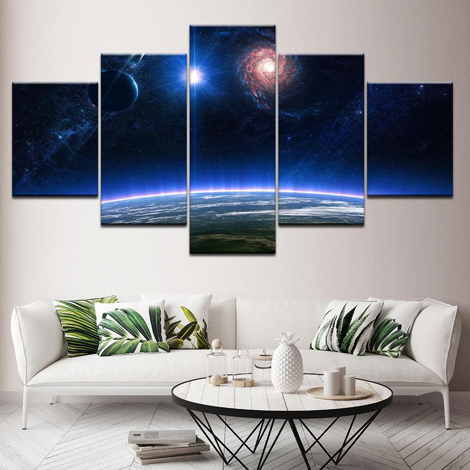 Leinwandbild Weltraum Planet Sternenhimmel 5 Teile Wandkunst Malerei Modulare Tapeten Poster Druck für Wohnzimmer Heimdekoration