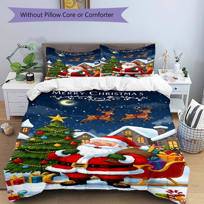 3pcs Christmas Santa Claus Duvet Cover Set - Includes 1 Duvet Cover and 2 Pillowcases, No Quilt Core, All-Season Home Decor Yy251111012