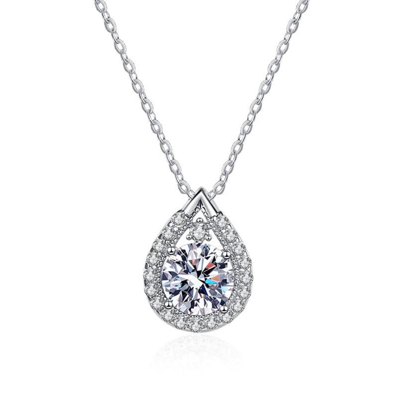 Bague Ringen S925 Sterling Silber Halskette Moissanit Schmuck für Frauen Wassertropfenförmiger Anhänger mit acht Herzen und acht Pfeilen