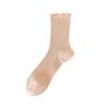 Ladies Summer Thin Wooden Ear Side Lovely Lace Vertical Bar Mesh Breathable Mid Tube Stack Socks