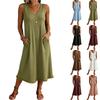 Vestido Pulóver sin Mangas con Cuello en V Ajuste Holgado Vestido Midi con Bolsillos Vestido Casual de Verano para Mujer