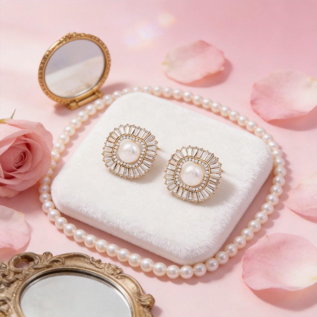 Summer Flower Design Alloy Earrings For Women With Zirconia Sparkle