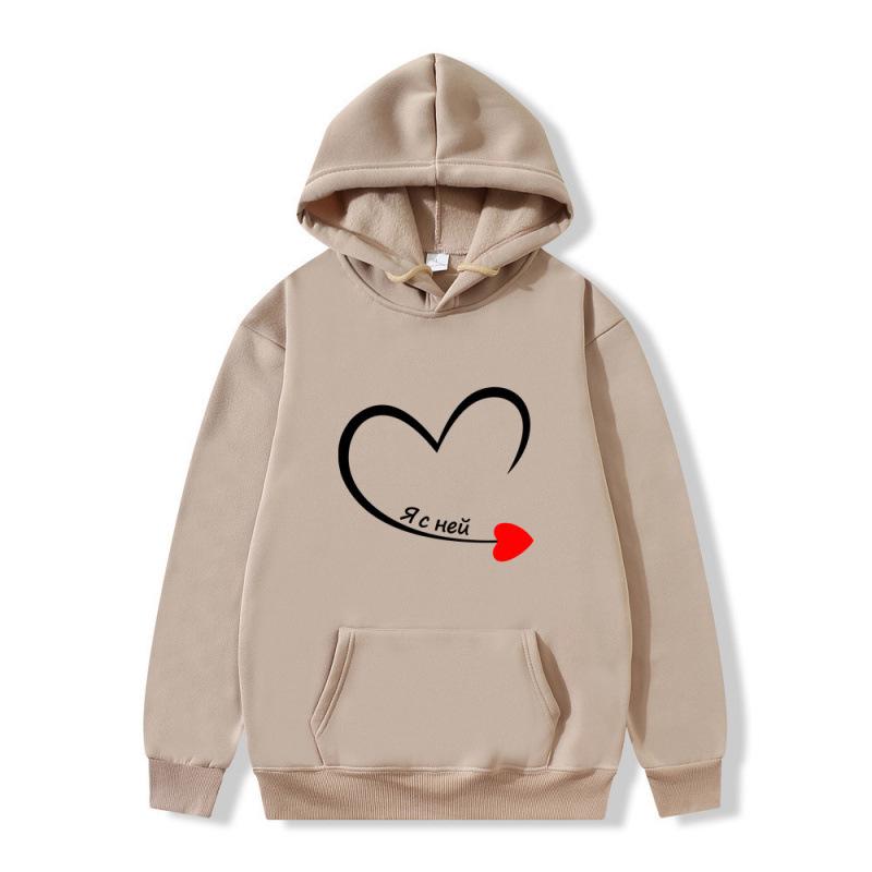 

Unisex Plus Size Fleece Hoodie with Heart Pattern - European & American Casual Sports Style Custom Print Logo Large абрикосовый