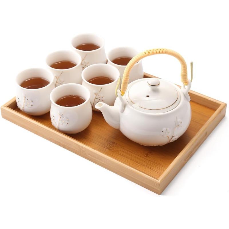 

ChineseTea Sets - White Porcelain Tea Set with 1 Teapot Set, 6 Tea Cups, 1 Tea Tray, 1 Stainless Infuser, Minimalist Household Tea-things