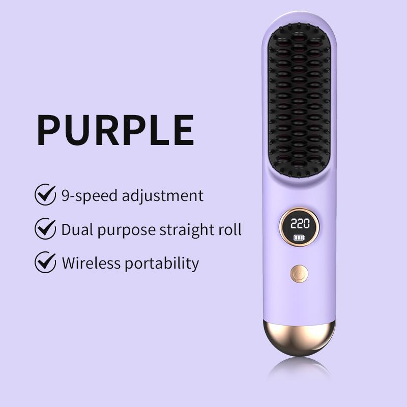 Professional-Grade 2-in-1 Wireless USB-Powered Foldable Multifunctional Electric Hair Straightener Brush 4-Temperature Household N/A фиолетовый