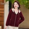 Elegant Middle-Aged Women's Loose Hooded Zipper Jacket