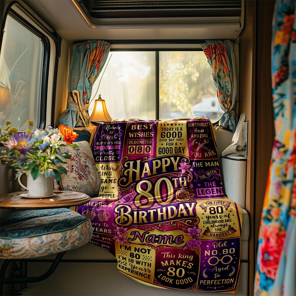 80Th Birthday Celebration Blanket Personalized Name Soft Comfortable Stylish Blanket Car Blanket Perfect For Travel Camping Outdoor Home Suitable For