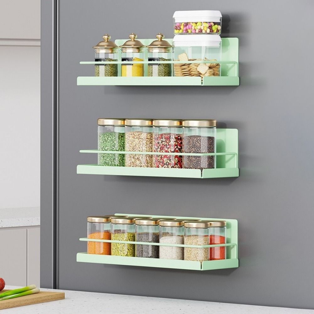 Wall Mounted Magnetic Spice Rack Punch Free Kitchen Storage Shelves  Living Room