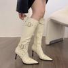Studded Metal Buckle High Boots Autumn New Pointed Toe Zip Stiletto Heel Women'S Single Shoes