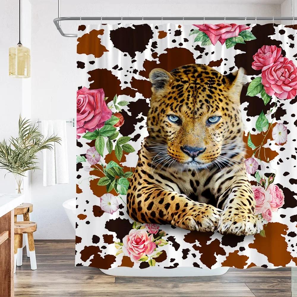 Plant Africa Leopard Shower Curtain Tropical Palm Leaf Zebra Toucan Flamingo Jungle Wild Animal Bathroom Decor Bath Curtains Set