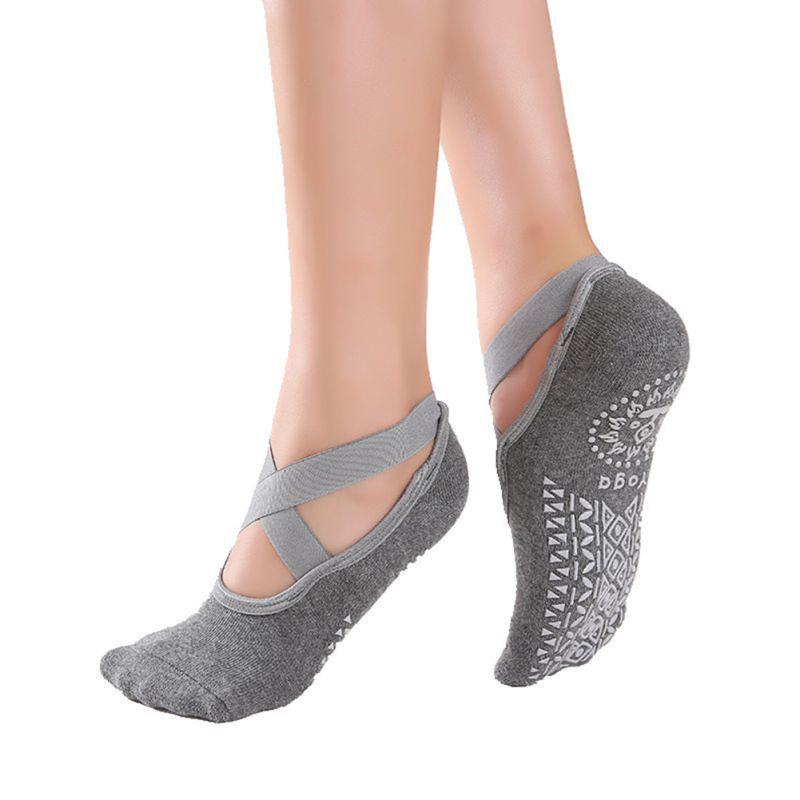Women Non-slip Yoga Socks Professional Cross Strap Fitness Massage Sports Floor Socks With Grips