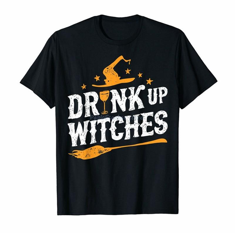 

Drink Up Witches T Shirt Halloween Witch Women Drinking Wine Cool Gift Personality Tee Shirt male new tshirt fashion top tees S