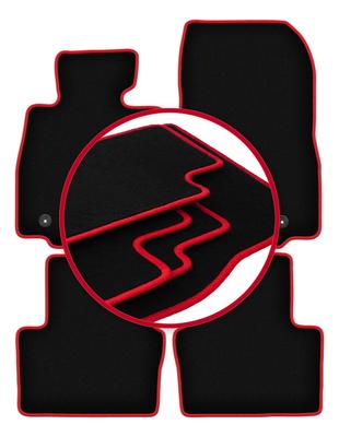 Tapis de sol en velours avec bordure rouge pour: Mazda 2 III hatchback (2015-)