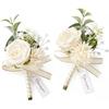 Serwalin 2 Pcs White Boutonniere for Men, Groom Groomsmen Best Man Guest Boutonnieres, Artificial Flowers Silk Rose for Wedding Prom Ceremony