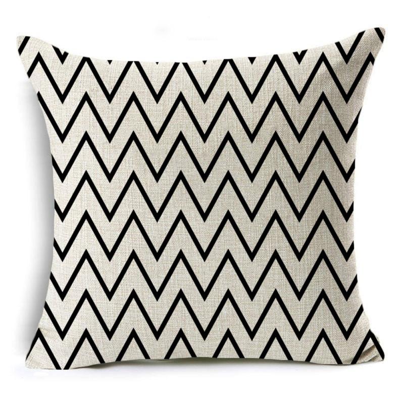 Cushions  Covers, Linen Simple Black White Plaid Geometric Wave Pattern Pillowcase, Soft Breathable