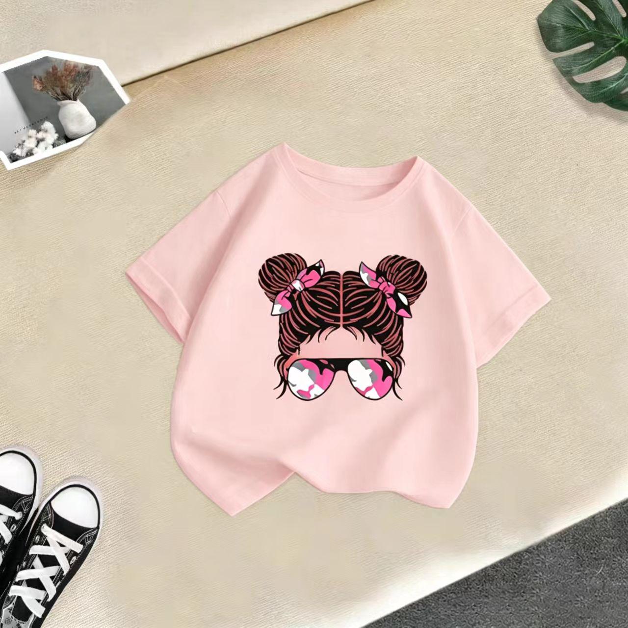 Sweet style girls shortsleeved cartoonish cutepatterned summer casual outfit Tshirt for little girls 100