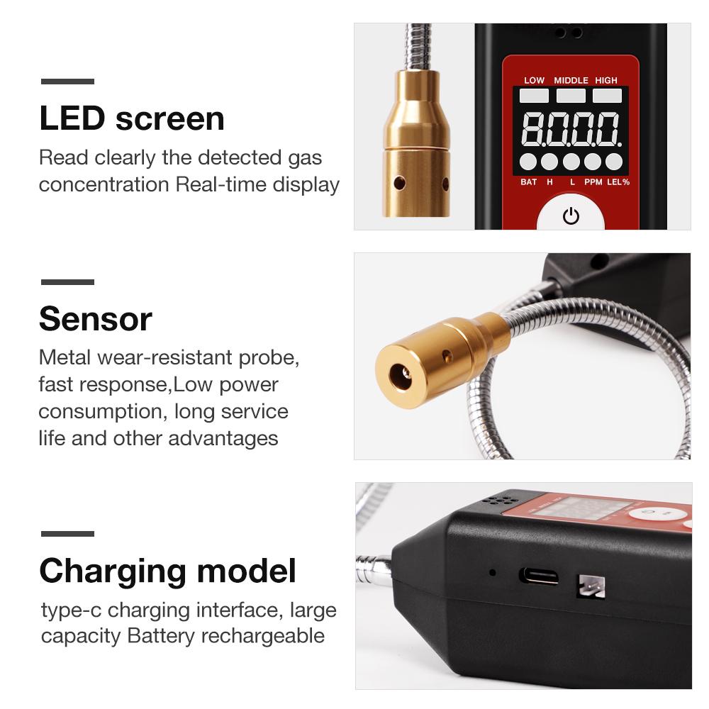 2025 New Portable Combustible Gas Leak Detector 100-9999PPM Natural Gas Leak Detector C3H8 H2 C4H10 Gas Analyzer