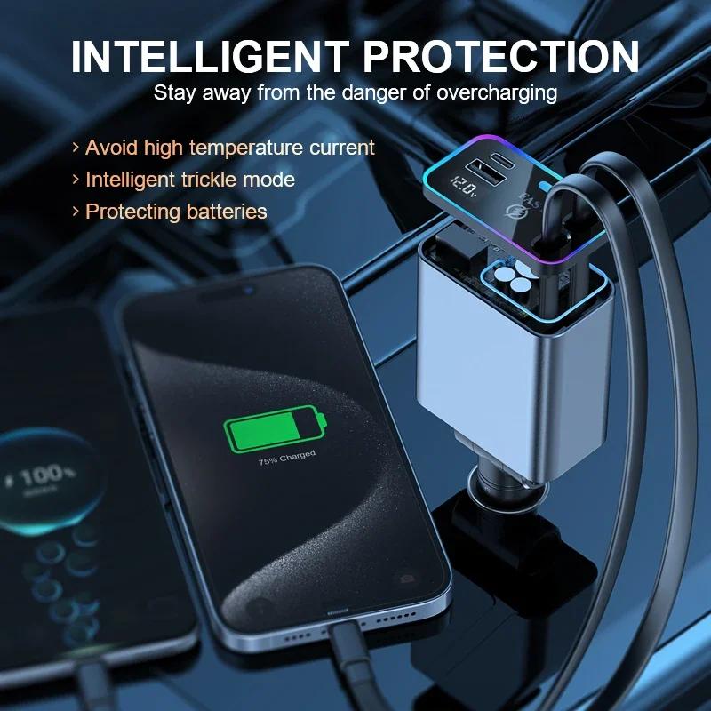 148W Retractable Car Charger 4 in 1 Suitable Fast Chargers Mobile phone Adapter For All Mobile Phones