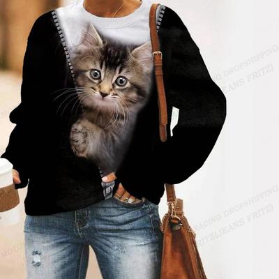 Tier Katze Sweatshirt Damenmode Hoodies Rundhals Pullover Damen Sweats Mädchen Mäntel Damenbekleidung Übergroßer Hoodie Hund