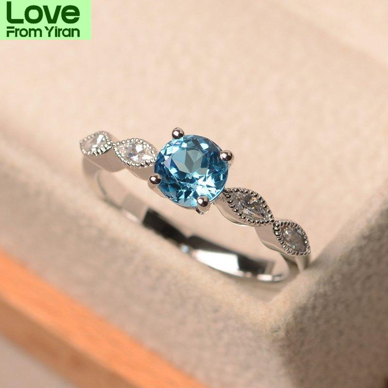 

Женское кольцо с голубым цирконом из серебра 925 пробы, помолвочное свадебное кольцо, ювелирное кольцо оптом 8