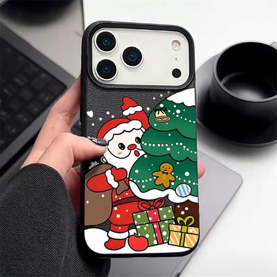 iPhone Air 16e 17 16 15 Pro Max 14 13 12 Pro 11 16 Plus İçin Deri Dokulu Telefon Kılıfı Noel Kardan Adam Desenli Darbeye Dayanıklı Kapak
