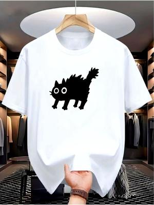 Summer Cat-pattern New Men Casual Loose T-shirt Fashionable Street Style Fashionable and Comfortable 100% Pure Cotton Material