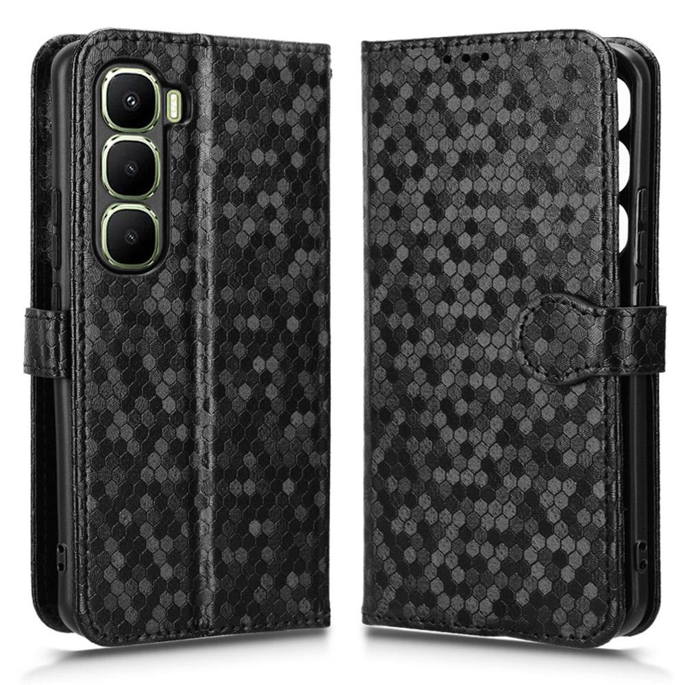For Infinix Hot 60 Pro+ 4G Wallet Case Dot Pattern Imprint PU Leather Phone Cover with Wrist Strap