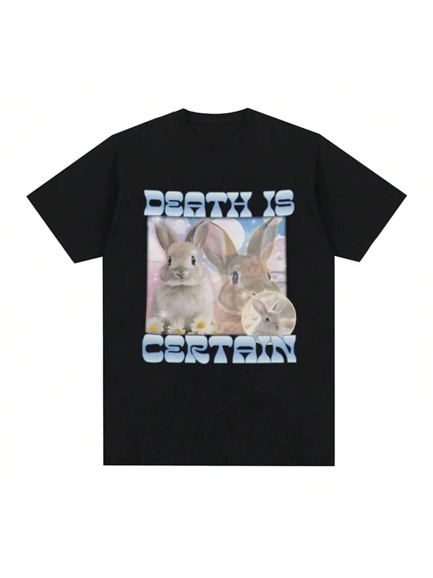 Death Is Certain Cute Bunny Funny Meme Graphic T Shirt Men unisex Clothing Fashion Harajuku T-Shirts Cotton T-Shirt Streetwear S разноцветный