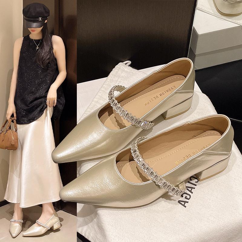 French Fairy Pointed High Heels Summer Temperament All-match Thick Heel Single Shoes Women's Shoes