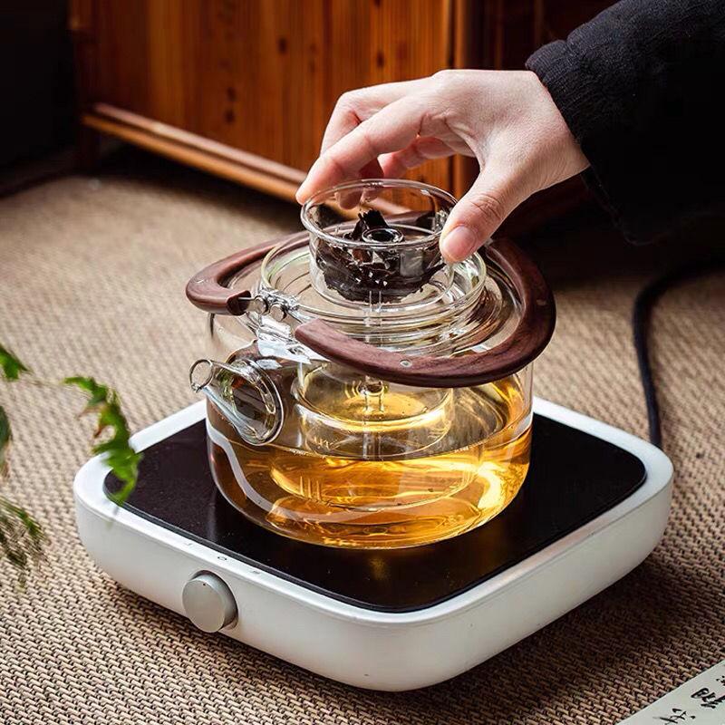 High-Temperature Resistant 1L Transparent Glass Teapot with Handle for Fire Cooking, Ins Style Tea Set