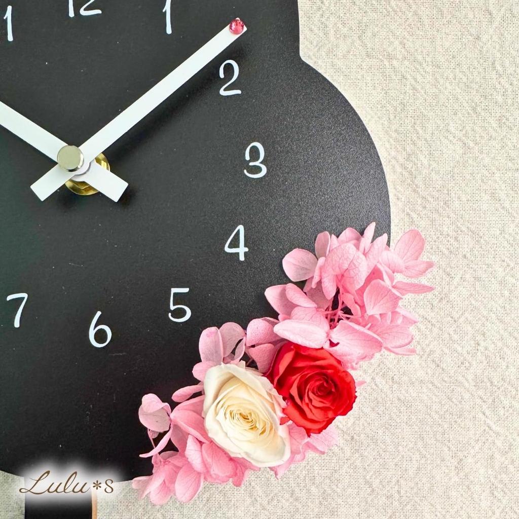 Day Black Cat Flower Clock Carnation Red Pendulum Wall Clock Cat Cat Cat Goods Cat Preserved Flowers W172XD45xH400mm Carnation Red Lulu's Mother's